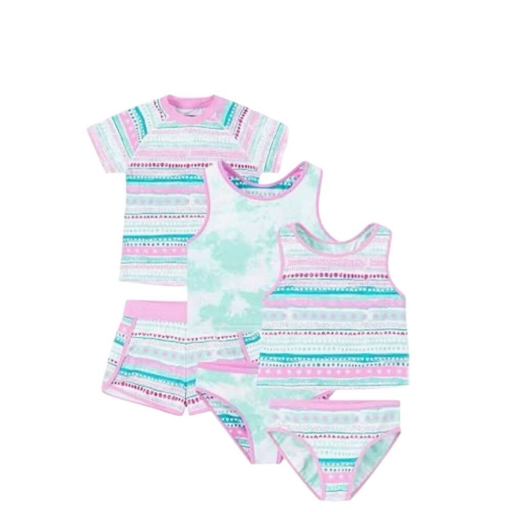 Eddie Bauer Girl's 4-Piece Mix & Match Swim Set Pink/Blue, Size Large 14/16, NWT